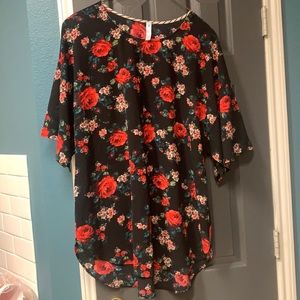 Black & red floral tunic